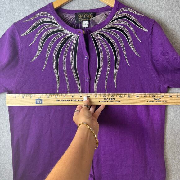 NWT Bob Mackie Cardigan Sweater Women’s Medium Purple Wearable Art Sequins Retro - Picture 6 of 11